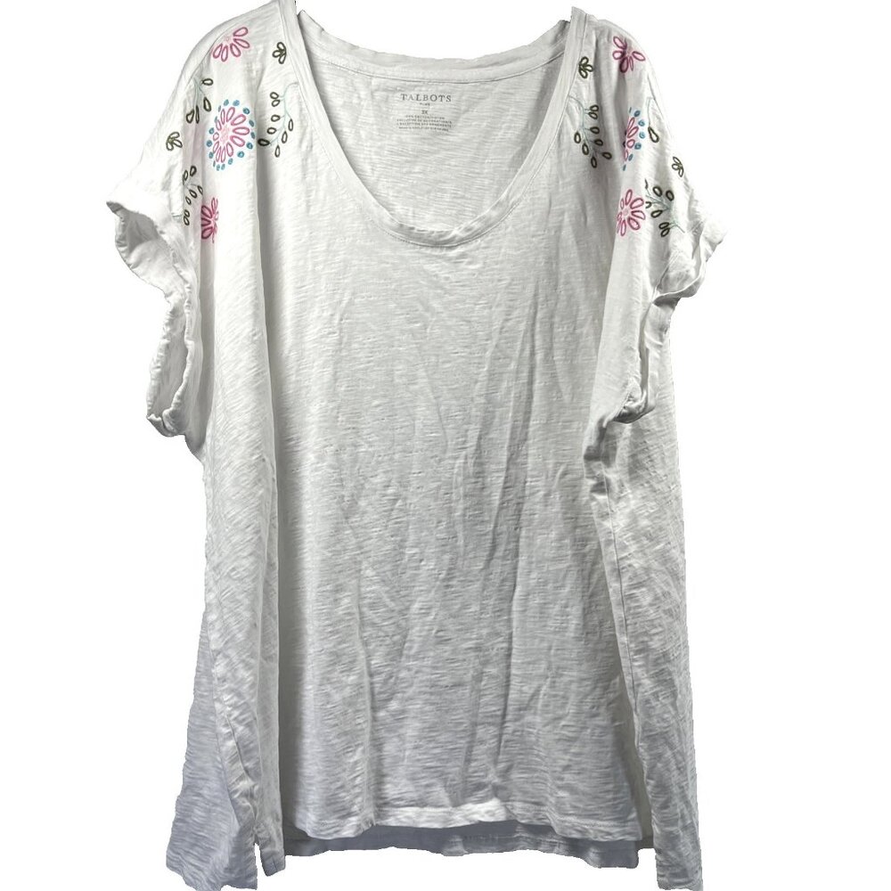 Talbots Women's Top‎ Plus Size 3X White Embroidered 100% Slubbed Cotton Pullover
